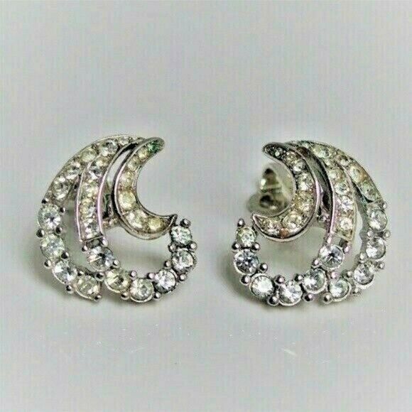 Trifari Jewelry - MidCentury CROWN Trifari Rhinestone Swirl Earrings
